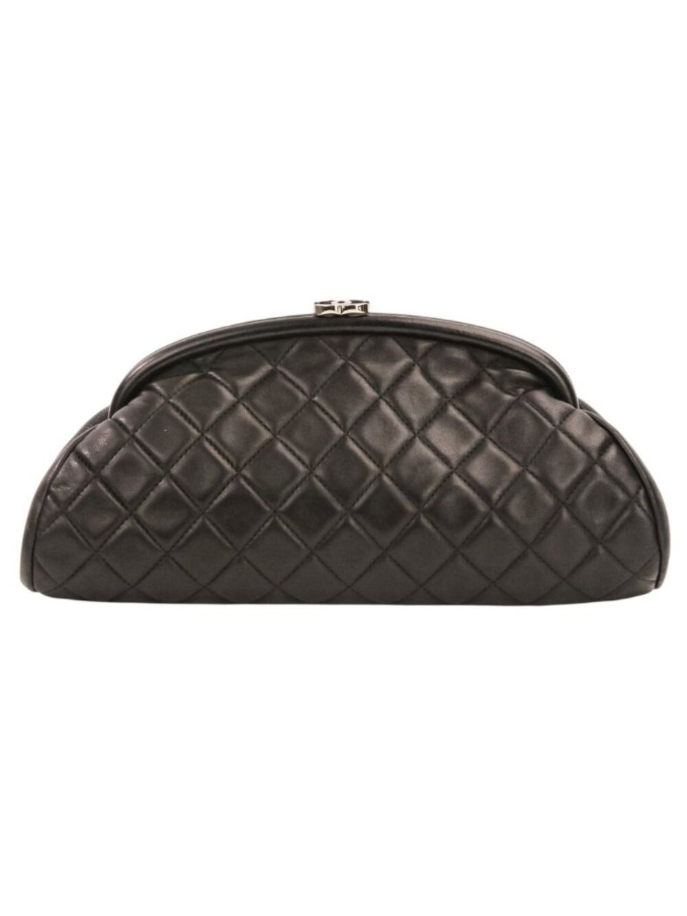 Chanel Timeless Quilted CC Logo Leather Kiss Lock Clutch Black